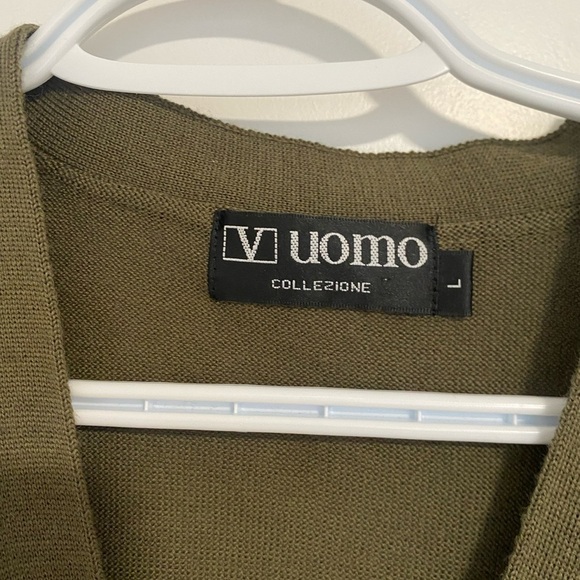 V Uomo Army Green Button Up Sleeveless Wool Blend Knit Vest Size Men's Large - Picture 2 of 6